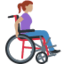 Emoji Femme en fauteuil roulant manuel : peau légèrement mate et vers la droite sur X / Twitter