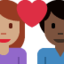 Emoji Couple avec cœur : femme, homme, peau légèrement mate et peau foncée sur X / Twitter