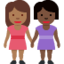 Emoji Mujeres de la mano: tono de piel oscuro medio y tono de piel oscuro en X / Twitter