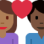 אימוג'י זוג עם לב: אישה, איש, גוון עור כהה בינוני, גוון עור כהה ב-X / Twitter