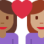 Emoji Pasangan dengan hati: wanita, wanita, warna kulit gelap-sedang, warna kulit sedang di X / Twitter