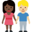 Emoji Femme et homme se tenant la main : peau foncée et peau moyennement claire sur X / Twitter