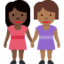 Emoji Mujeres de la mano: tono de piel oscuro y tono de piel oscuro medio en X / Twitter