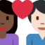 Emoji Pasangan dengan hati: wanita, pria, warna kulit gelap, warna kulit cerah di X / Twitter