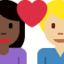 Emoji Couple avec cœur : femme, homme, peau foncée et peau moyennement claire sur X / Twitter
