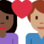 Emoji Couple avec cœur : femme, homme, peau foncée et peau légèrement mate sur X / Twitter