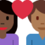אימוג'י זוג עם לב: אישה, איש, גוון עור כהה, גוון עור כהה בינוני ב-X / Twitter