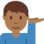 Emoji Uomo con mano capovolta: carnagione abbastanza scura su X / Twitter
