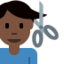 Emoji Homme qui se fait couper les cheveux : peau foncée sur X / Twitter
