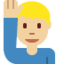 Mann mit erhobenem Arm: mittelhelle Hautfarbe-Emoji auf X / Twitter