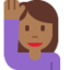Emoji Wanita mengangkat tangan: warna kulit gelap-sedang di X / Twitter