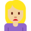 Emoji Wanita muka tidak senang: warna kulit cerah-sedang di X / Twitter