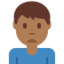 Missmutiger Mann: mitteldunkle Hautfarbe-Emoji auf X / Twitter