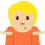 Emoji Persona che scrolla le spalle: carnagione abbastanza chiara su X / Twitter